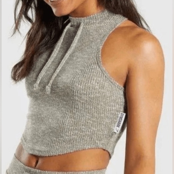 Gymshark Slounge Ribbed Crop Top Olive - Picture 1 of 7